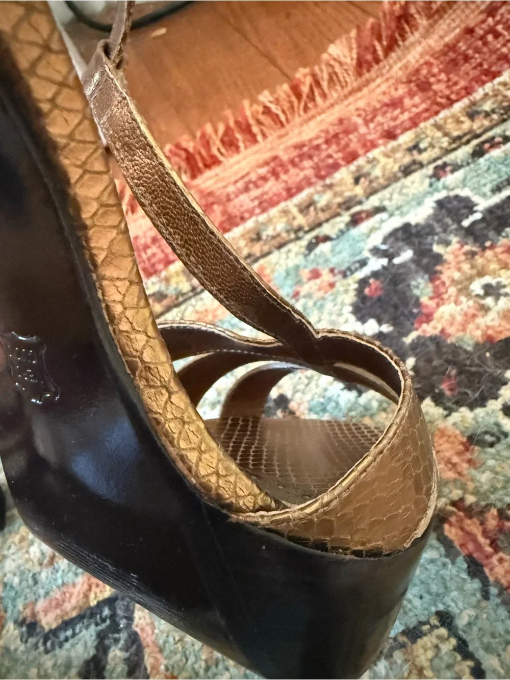 Via Spiga Bronze Snake-Embossed y2k Platform Slingback Heels
